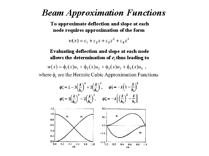 Beam Approximation Functions To approximate deflection and slope at each node requires approximation of Beam Approximation Functions To approximate deflection and slope at each node requires approximation of