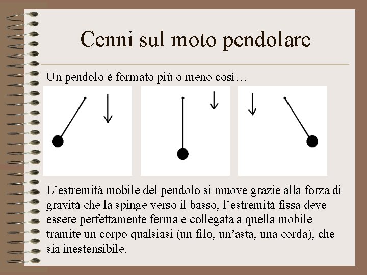 Cenni sul moto pendolare Un pendolo è formato più o meno così… L’estremità mobile