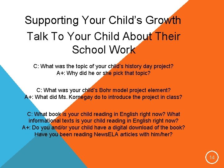 Supporting Your Child’s Growth Talk To Your Child About Their School Work C: What