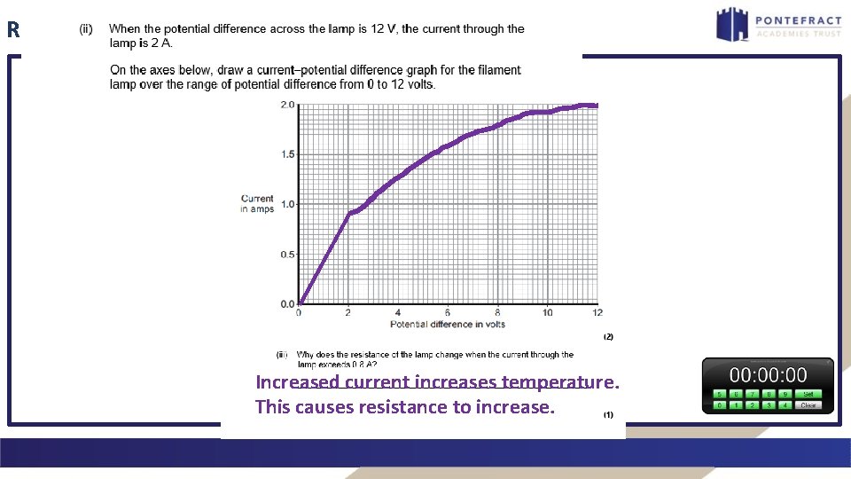Rehearsal • Complete the exam questions. Increased current increases temperature. This causes resistance to