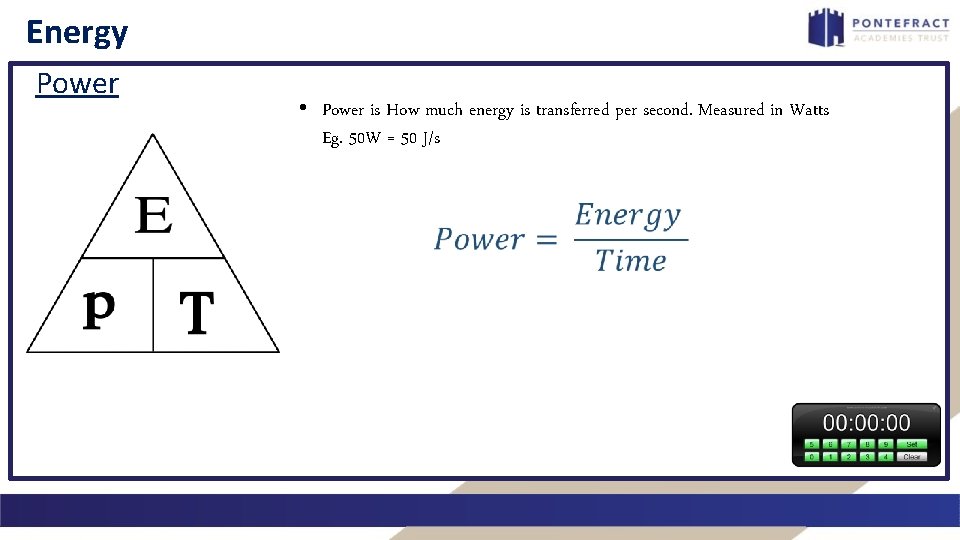 Energy Power • Power is How much energy is transferred per second. Measured in