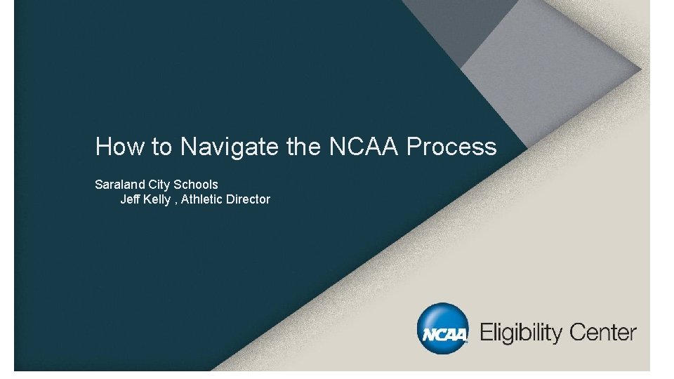How to Navigate the NCAA Process Saraland City Schools Jeff Kelly , Athletic Director