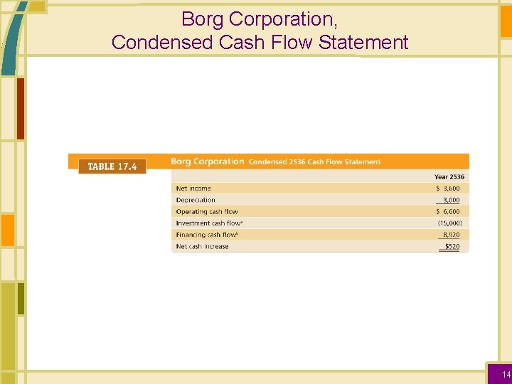 Borg Corporation, Condensed Cash Flow Statement 14 