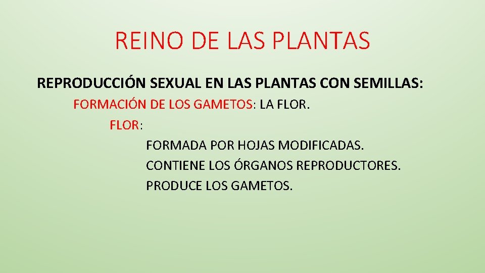 REINO DE LAS PLANTAS REPRODUCCIÓN SEXUAL EN LAS PLANTAS CON SEMILLAS: FORMACIÓN DE LOS