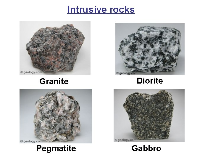 Intrusive rocks Granite Pegmatite Diorite Gabbro 