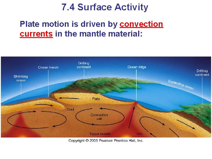 7. 4 Surface Activity Plate motion is driven by convection currents in the mantle