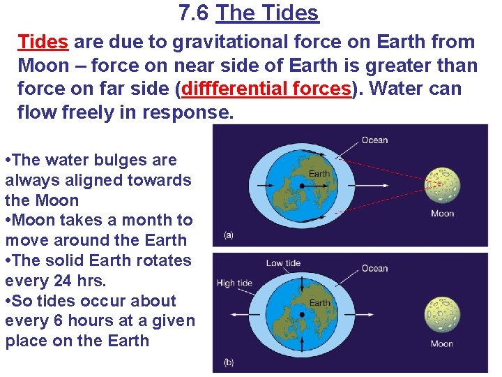 7. 6 The Tides are due to gravitational force on Earth from Moon –