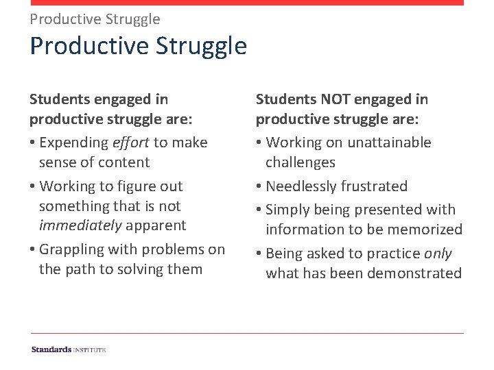 Productive Struggle Students engaged in productive struggle are: • Expending effort to make sense