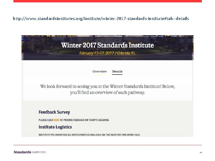 http: //www. standardsinstitutes. org/institute/winter-2017 -standards-institute#tab--details 44 