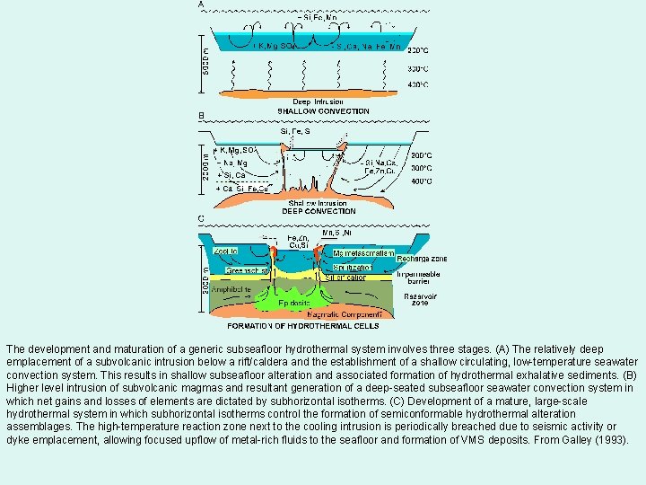 The development and maturation of a generic subseafloor hydrothermal system involves three stages. (A)