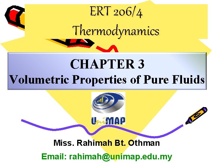 ERT 206/4 Thermodynamics CHAPTER 3 Volumetric Properties of Pure Fluids Miss. Rahimah Bt. Othman