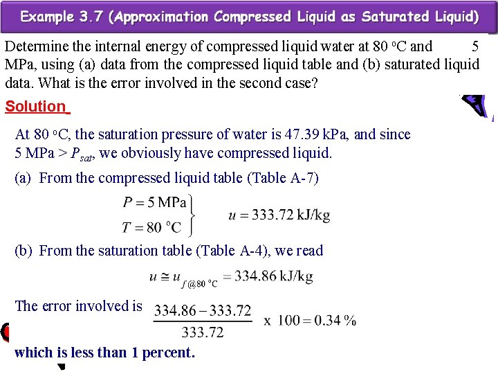 Determine the internal energy of compressed liquid water at 80 o. C and 5