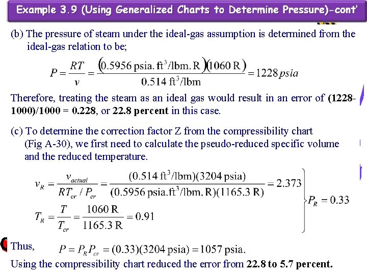 (b) The pressure of steam under the ideal-gas assumption is determined from the ideal-gas