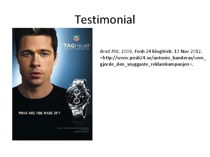 Testimonial Brad Pitt. 2009. Posh 24 blog. Web. 13 Nov 2012. <http: //www. posh