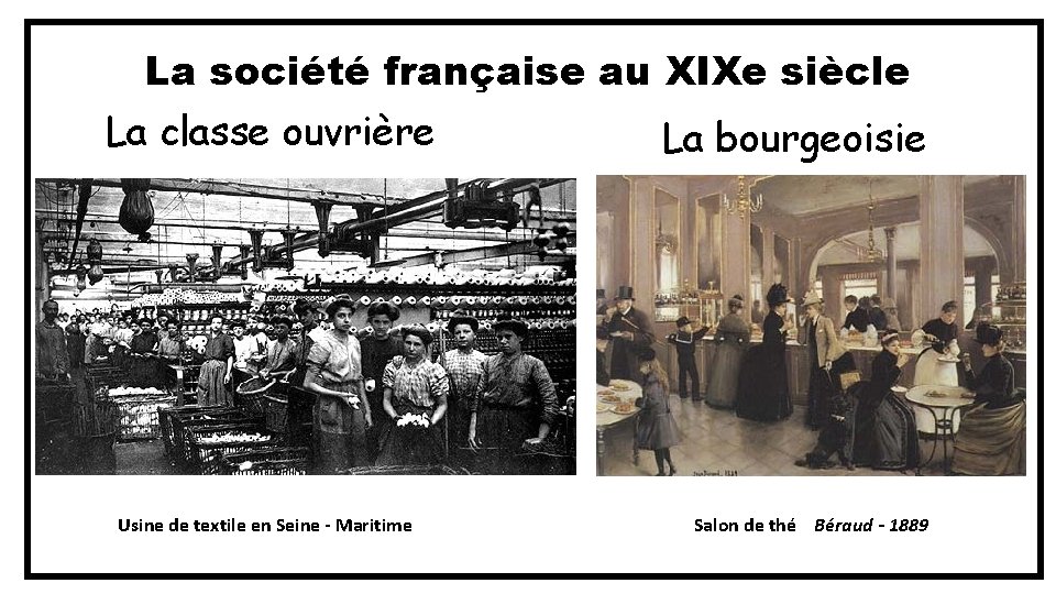 La société française au XIXe siècle La classe ouvrière Usine de textile en Seine