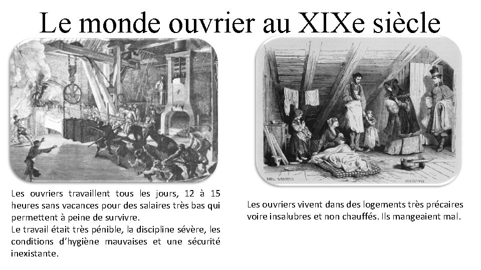 Le monde ouvrier au XIXe siècle Les ouvriers travaillent tous les jours, 12 à