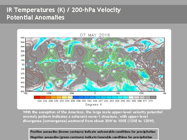 IR Temperatures (K) / 200 -h. Pa Velocity Potential Anomalies With the exception of