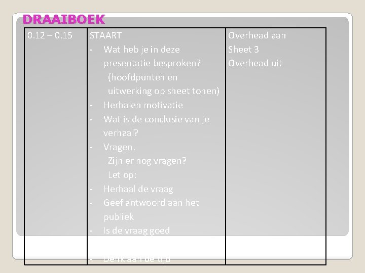 DRAAIBOEK 0. 12 – 0. 15 STAART Overhead aan - Wat heb je in