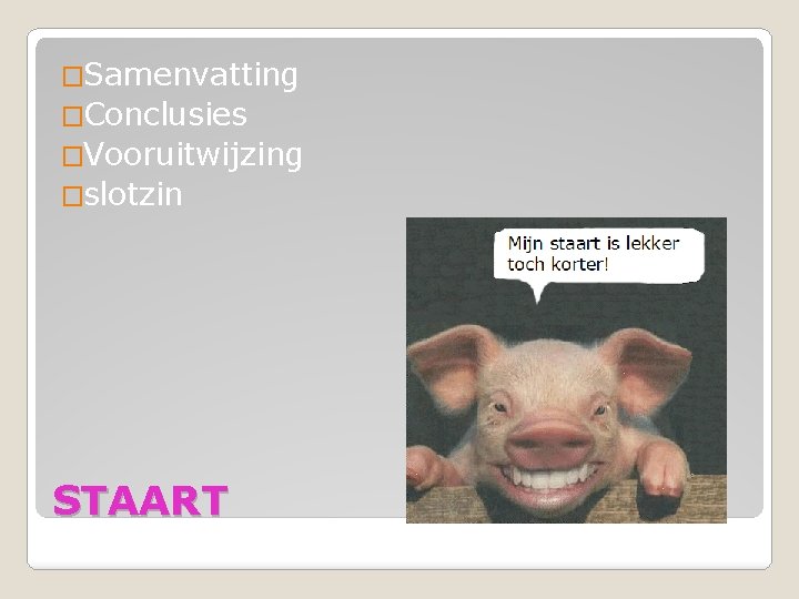 �Samenvatting �Conclusies �Vooruitwijzing �slotzin STAART 