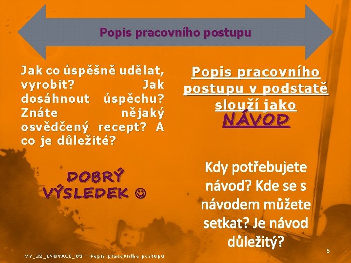 Popis pracovního postupu Jak co úspěšně udělat, vyrobit? Jak dosáhnout úspěchu? Znáte nějaký osvědčený