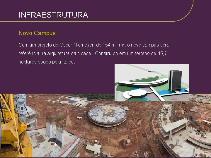 INFRAESTRUTURA Novo Campus Com um projeto de Oscar Niemeyer, de 154 mil m², o