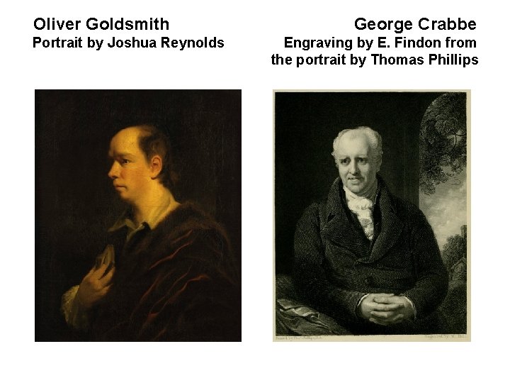 Oliver Goldsmith George Crabbe Portrait by Joshua Reynolds Engraving by E. Findon from the