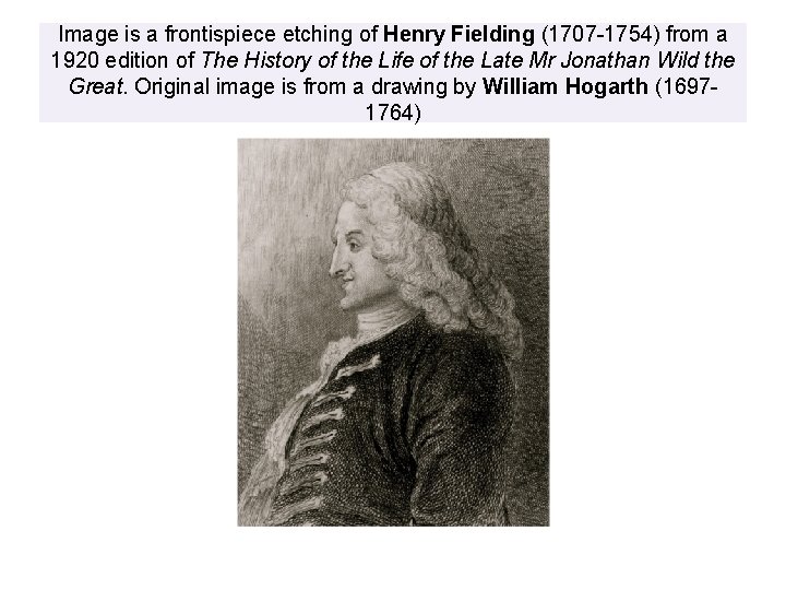 Image is a frontispiece etching of Henry Fielding (1707 -1754) from a 1920 edition