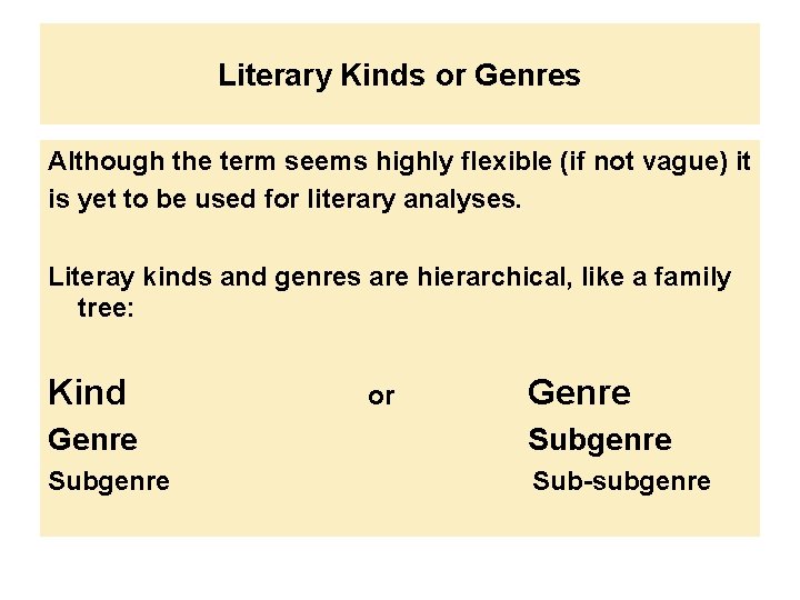 Literary Kinds or Genres Although the term seems highly flexible (if not vague) it