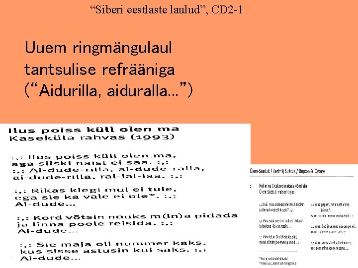 “Siberi eestlaste laulud”, CD 2 -1 Uuem ringmängulaul tantsulise refrääniga (“Aidurilla, aiduralla. . .