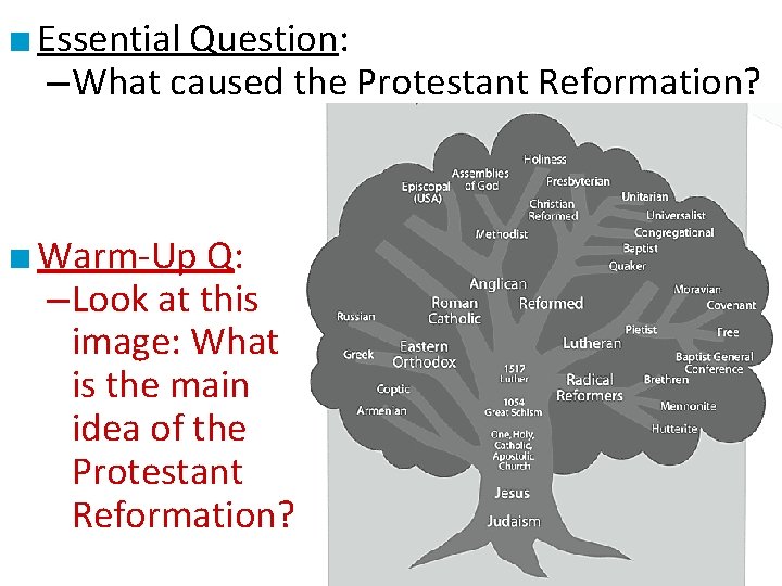 ■ Essential Question: – What caused the Protestant Reformation? ■ Warm-Up Q: – Look