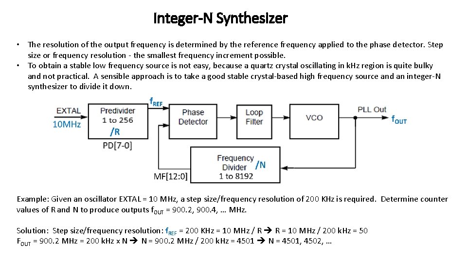 Integer-N Synthesizer • The resolution of the output frequency is determined by the reference