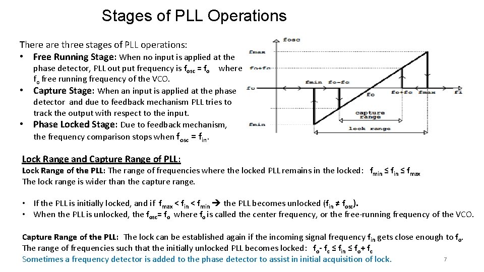 Stages of PLL Operations There are three stages of PLL operations: • Free Running