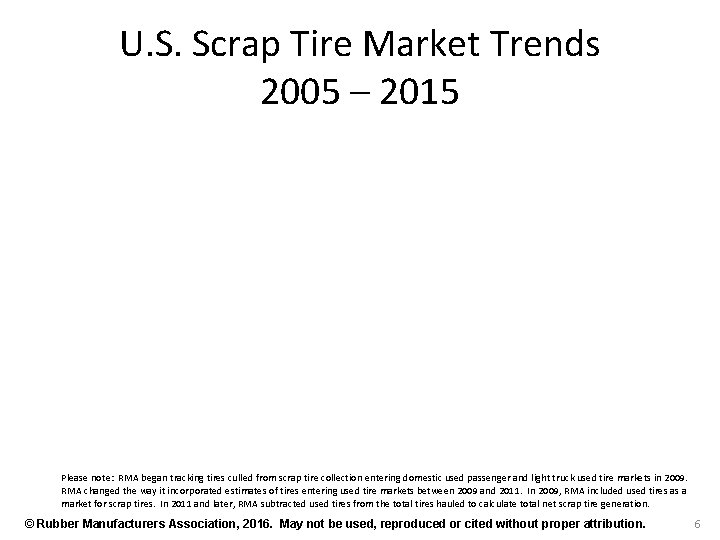 U. S. Scrap Tire Market Trends 2005 – 2015 Please note: RMA began tracking