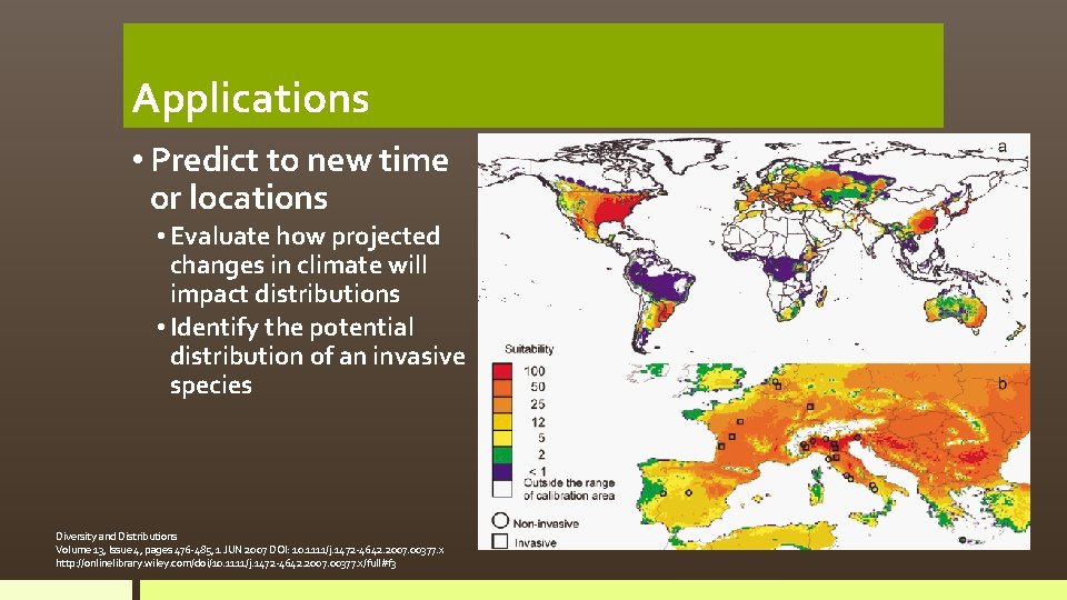 Applications • Predict to new time or locations • Evaluate how projected changes in