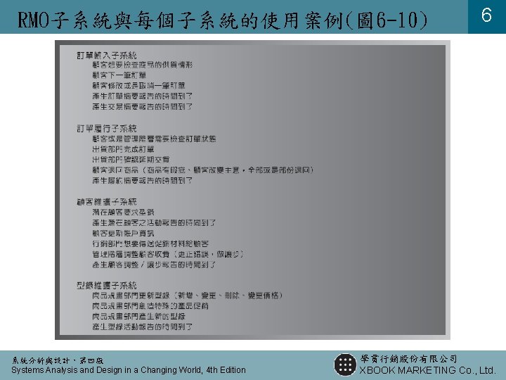 RMO子系統與每個子系統的使用案例(圖 6 -10) 系統分析與設計，第四版 Systems Analysis and Design in a Changing World, 4 th