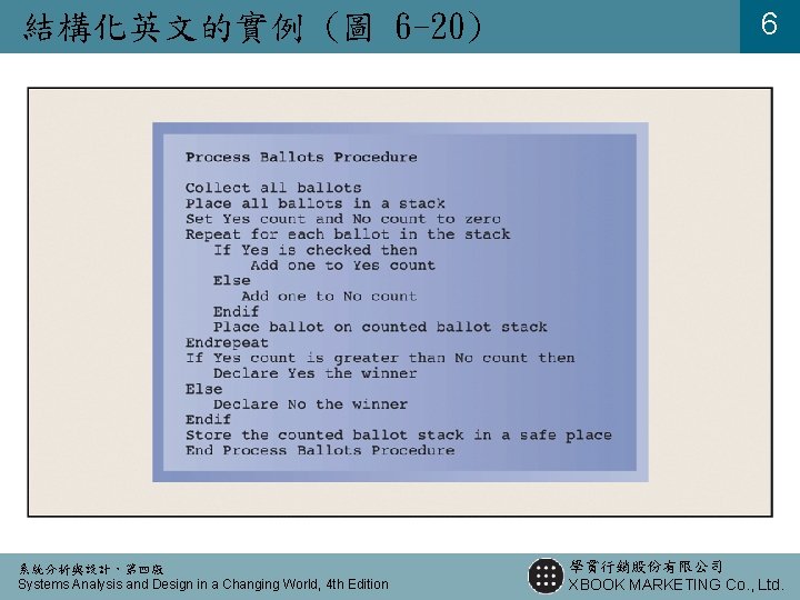 結構化英文的實例 (圖 6 -20) 系統分析與設計，第四版 Systems Analysis and Design in a Changing World, 4