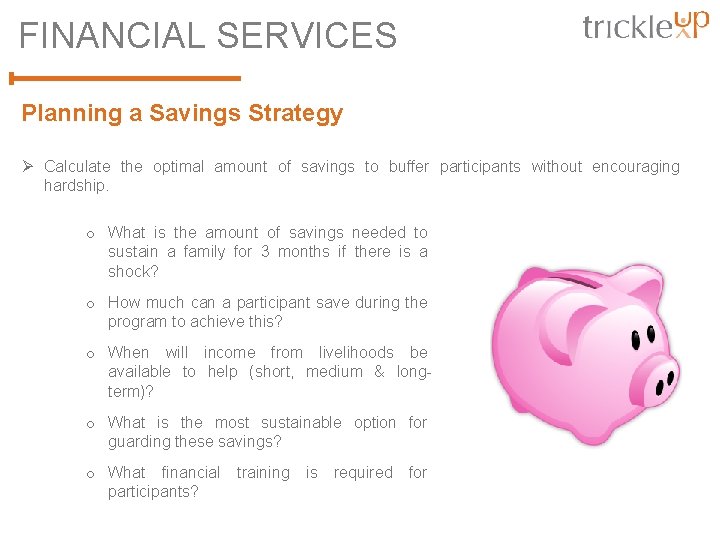 FINANCIAL SERVICES Planning a Savings Strategy Ø Calculate the optimal amount of savings to