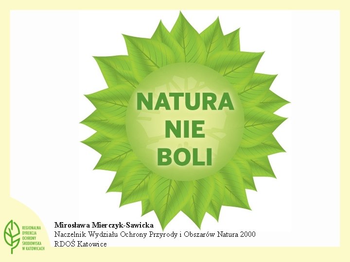 Mirosława Mierczyk-Sawicka Naczelnik Wydziału Ochrony Przyrody i Obszarów Natura 2000 RDOŚ Katowice 