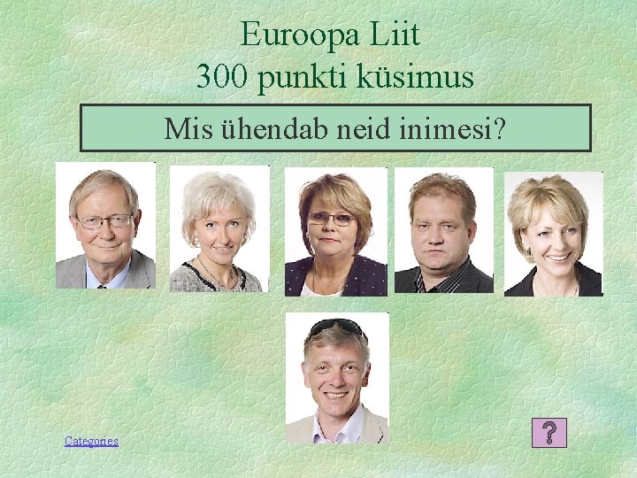 Euroopa Liit 300 punkti küsimus Mis ühendab neid inimesi? Categories 