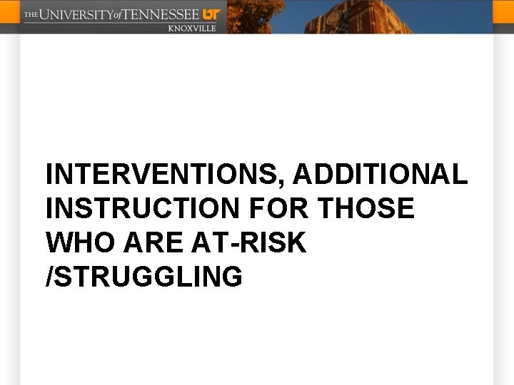 INTERVENTIONS, ADDITIONAL INSTRUCTION FOR THOSE WHO ARE AT-RISK /STRUGGLING 