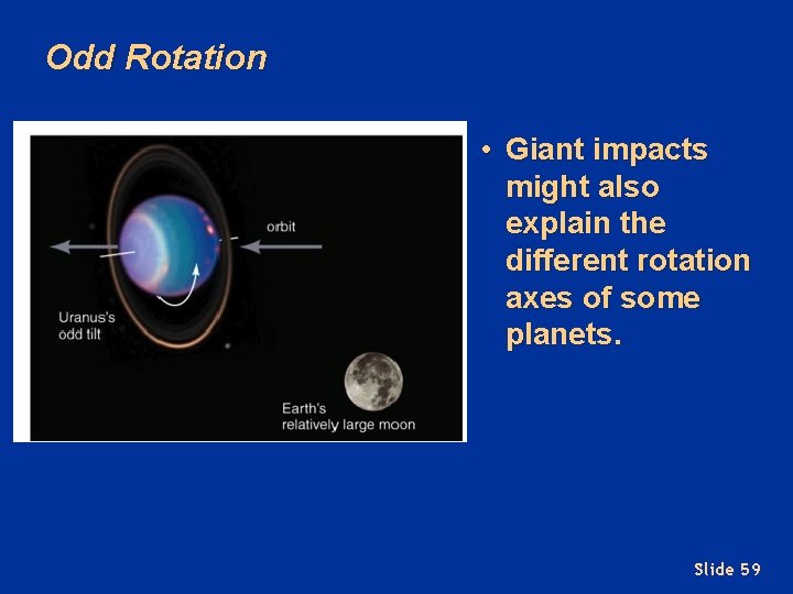 Odd Rotation • Giant impacts might also explain the different rotation axes of some
