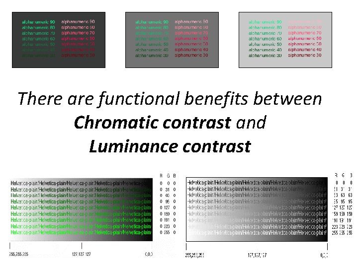 There are functional benefits between Chromatic contrast and Luminance contrast There are functional benefits between Chromatic contrast and Luminance contrast