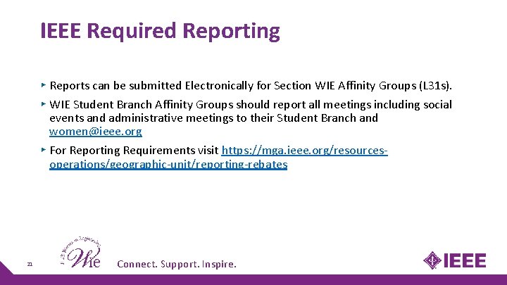 IEEE Required Reporting ▸ Reports can be submitted Electronically for Section WIE Affinity Groups IEEE Required Reporting ▸ Reports can be submitted Electronically for Section WIE Affinity Groups