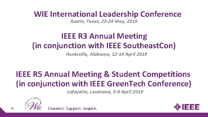 WIE International Leadership Conference Austin, Texas, 23 -24 May, 2019 IEEE R 3 Annual WIE International Leadership Conference Austin, Texas, 23 -24 May, 2019 IEEE R 3 Annual
