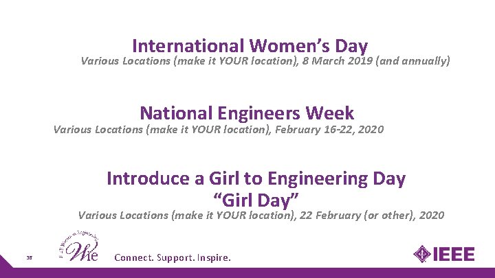International Women’s Day Various Locations (make it YOUR location), 8 March 2019 (and annually) International Women’s Day Various Locations (make it YOUR location), 8 March 2019 (and annually)