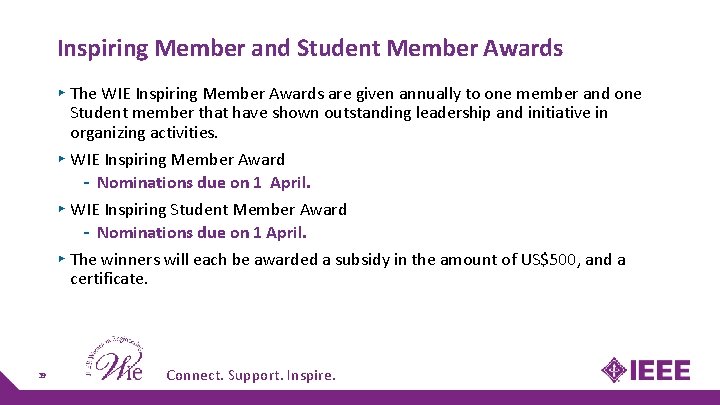 Inspiring Member and Student Member Awards ▸ The WIE Inspiring Member Awards are given Inspiring Member and Student Member Awards ▸ The WIE Inspiring Member Awards are given