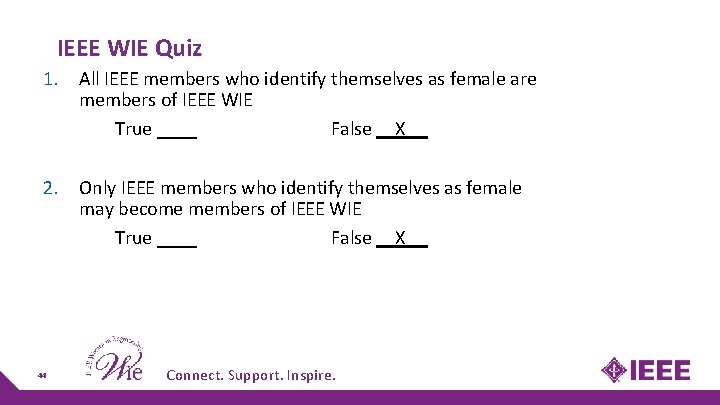 IEEE WIE Quiz 1. All IEEE members who identify themselves as female are members IEEE WIE Quiz 1. All IEEE members who identify themselves as female are members