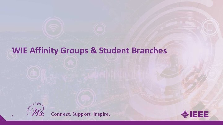 WIE Affinity Groups & Student Branches 7 Connect. Support. Inspire. WIE Affinity Groups & Student Branches 7 Connect. Support. Inspire.