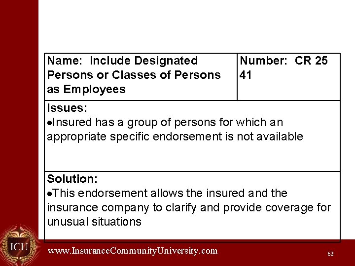 Name: Include Designated Persons or Classes of Persons as Employees Number: CR 25 41