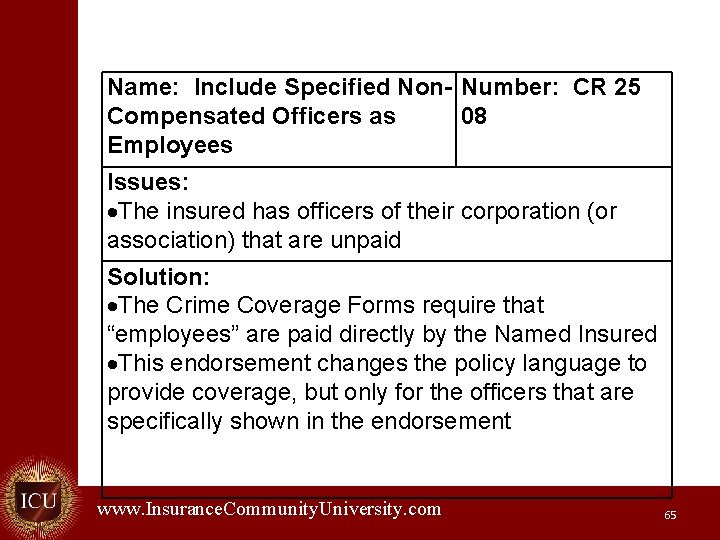 Name: Include Specified Non- Number: CR 25 Compensated Officers as 08 Employees Issues: The
